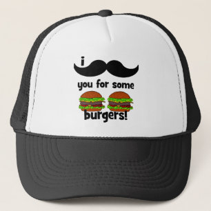 I moustache you for some burgers! trucker hat