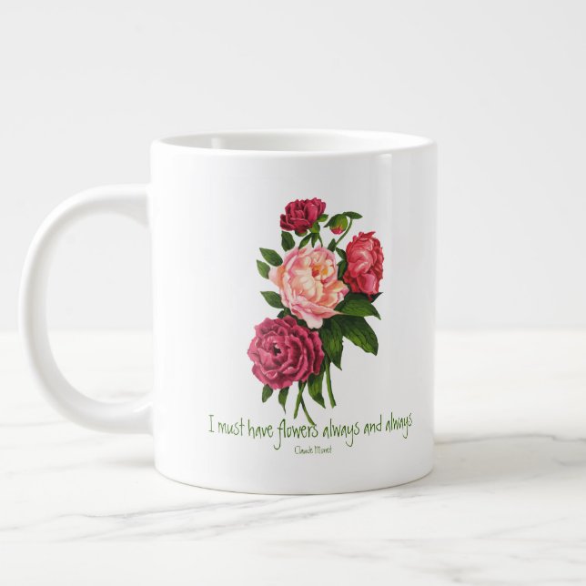 I must have Flowers Claude Monet Quote Peony Art   Large Coffee Mug (Left)