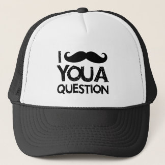 I mustache you a question (distressed design) trucker hat