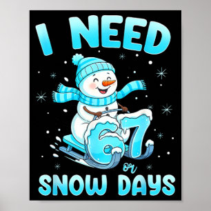 I Need 6 7 Snow Days Christmas Snowman Teacher Stu Poster