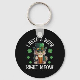 I Need A Beer Right Meow Cat Gl St Patricks Day Sh Keychain