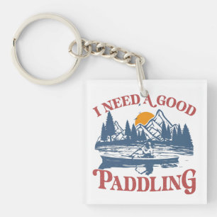 I Need A Good Paddling Retro Sunset Canoe Kayaking Keychain