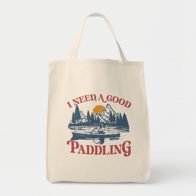 I Need A Good Paddling Retro Sunset Canoe Kayaking Tote Bag (Front)