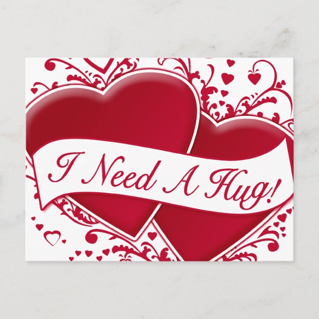 I Need A Hug! Red Hearts Postcard (Front)