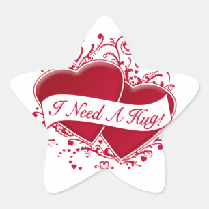 I Need A Hug! Red Hearts Star Sticker
