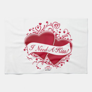 I Need A Kiss! Red Hearts Kitchen Towel