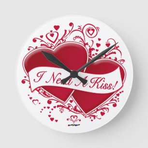 I Need A Kiss! Red Hearts Round Clock