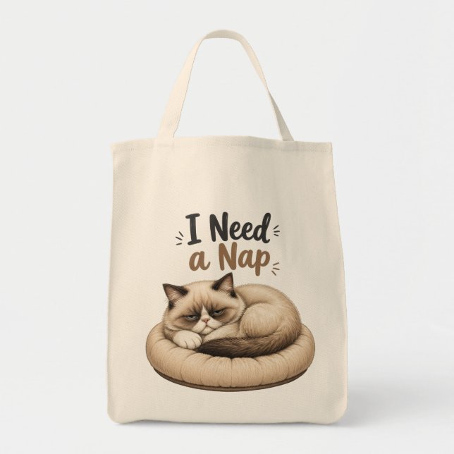 I Need a Nap • Cozy Cat Tote Bag (Front)