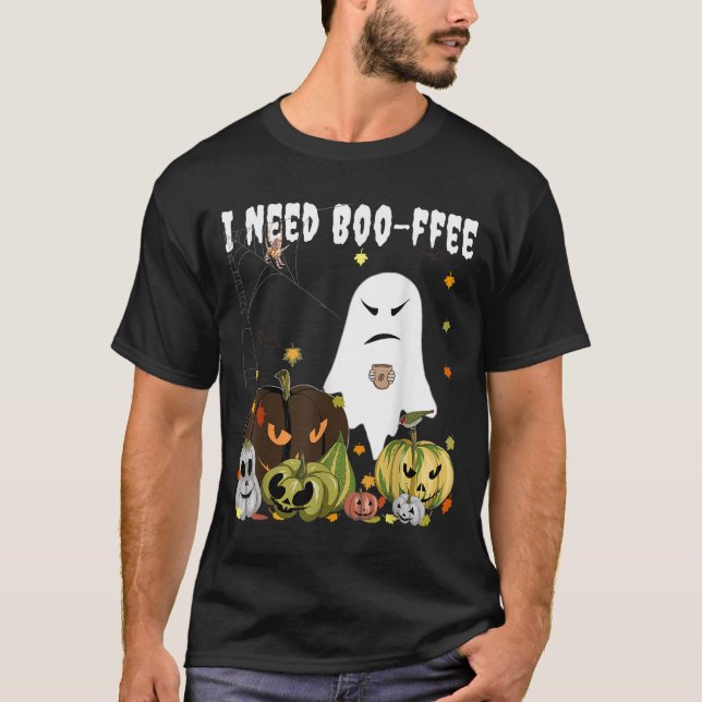 I Need Boo-ffee Ghost Jack-o-lantern Coffee Lover  T-Shirt (Front)