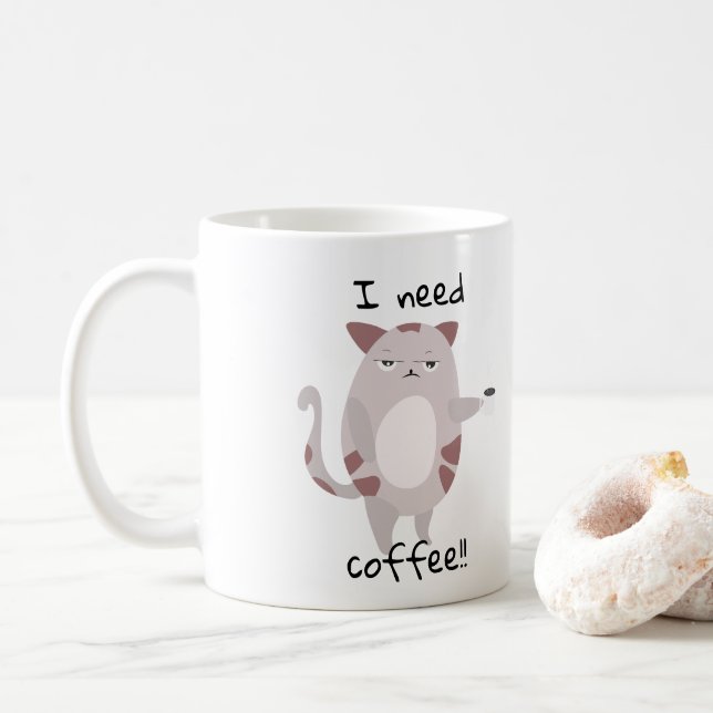 I need Coffee | Cute Lazy Cat  Mug (With Donut)