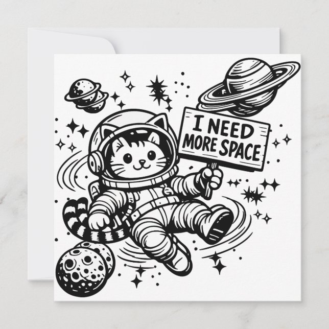 I Need More Space Funny Cat Astronaut Invitation (Front)
