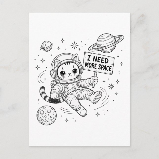 I Need More Space Funny Cat Astronaut Postcard (Front)