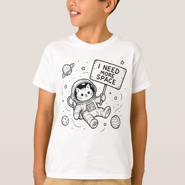 I Need More Space Funny Cat Astronaut T-Shirt (Front)