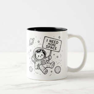 I Need More Space Funny Cat Astronaut Two-Tone Coffee Mug