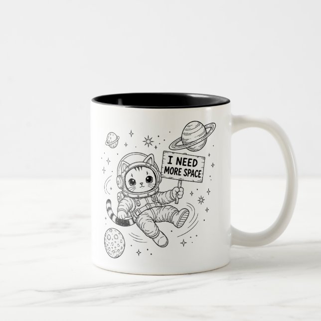 I Need More Space Funny Cat Astronaut Two-Tone Coffee Mug (Right)