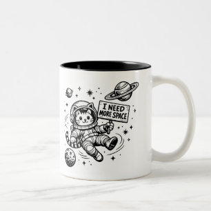 I Need More Space Funny Cat Astronaut Two-Tone Coffee Mug