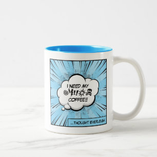 I Need My Coffee: Funny Caffeine Comic Pop Art Two-Tone Coffee Mug