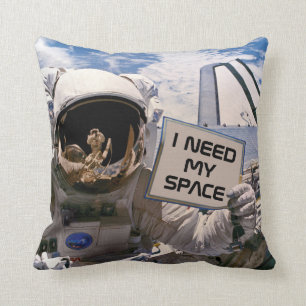 I Need My Space Funny NASA Astronaut Holding Sign Throw Pillow