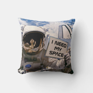 I Need My Space Funny NASA Astronaut Holding Sign Throw Pillow