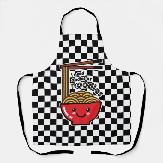 "I Need Noodles" Kawaii Ramen Bowl & Chopsticks Apron (Front)