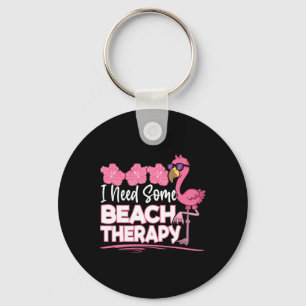 I Need Some Beach Therapy Summer Vacay Pink Flamin Keychain