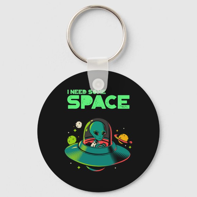 I Need Some Space Mental Health Awareness Ufo Alie Keychain (Front)