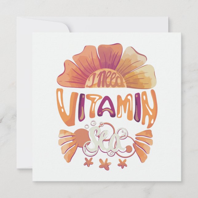 I Need Vitamin Sea: Hand-Lettered Sunset Escape Holiday Card (Front)