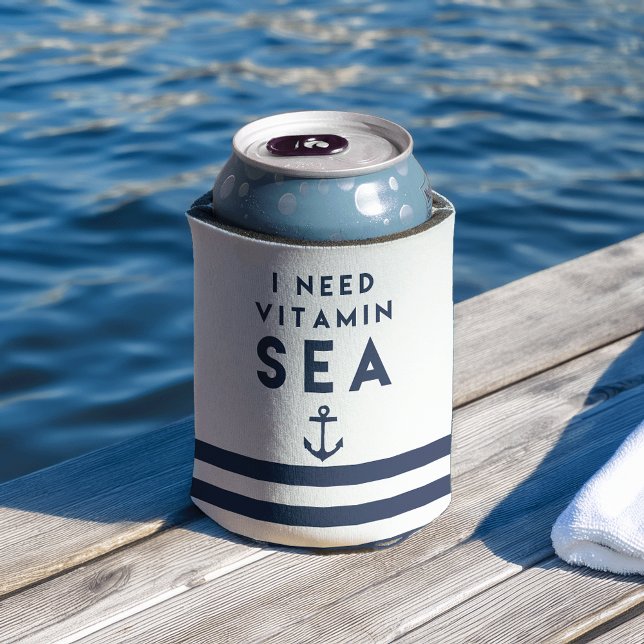 I Need Vitamin Sea Navy Anchor Quote Can Cooler (Creator Uploaded)