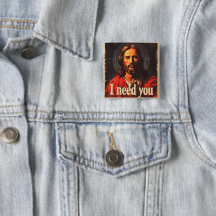 I Need You Christ Vintage 2 Inch Square Button