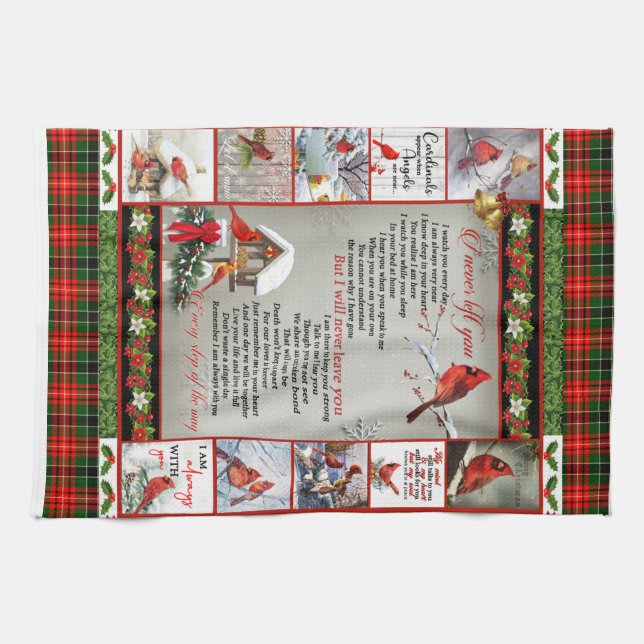 I Never Left You, Christmas Cardinal Quilt Blanket Kitchen Towel (Horizontal)