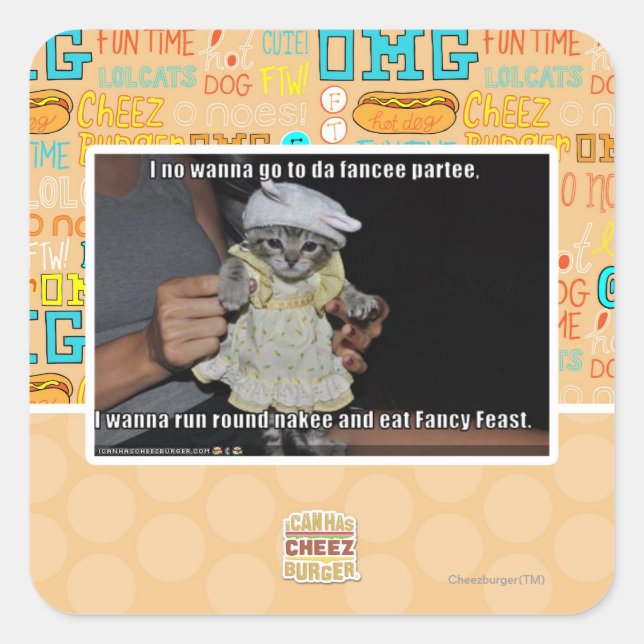 I no wanna go to da fancee partee square sticker (Front)