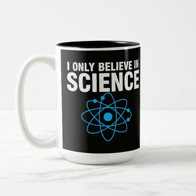 I Only Believe In Science Funny Science Lover Mini Two-Tone Coffee Mug (Left)