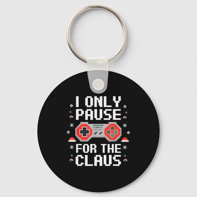 I Only Pause For The Claus Retro Video Game Christ Keychain (Front)