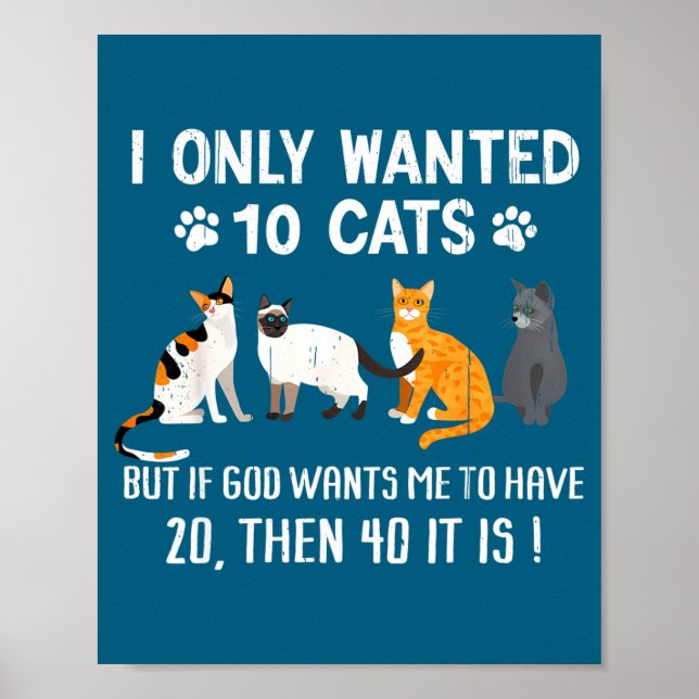 I Only Wanted 10 Cats - Pets Funny Cats Quote Humo Poster (Front)