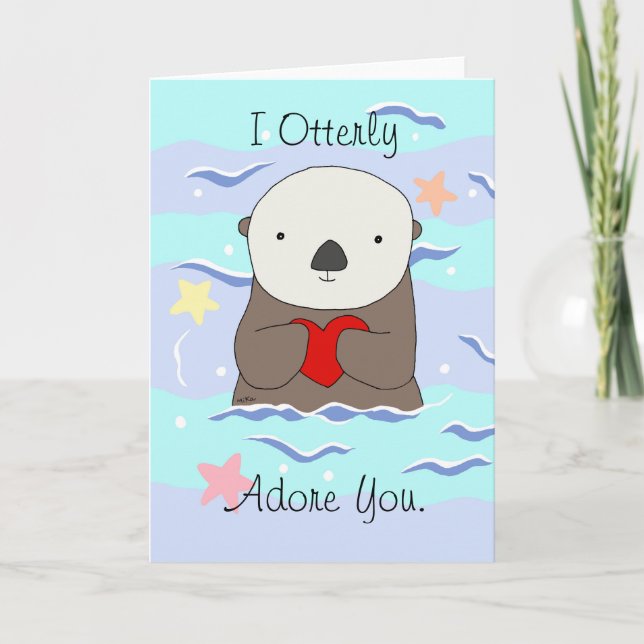 I Otterly Adore You Cute I Love You Otter Pun Card (Front)