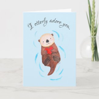 I Otterly Adore You Cute Sea Otter Valentine's Day Card