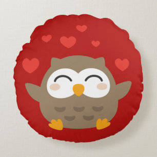 I Owl You Illustration Round Pillow
