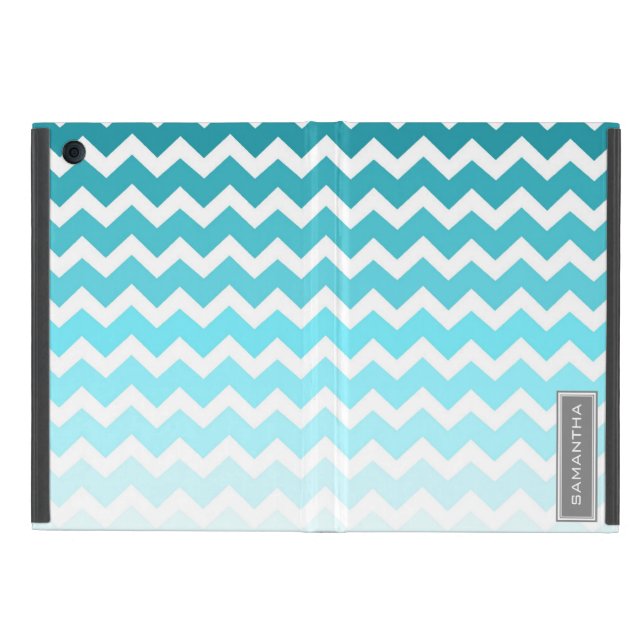 i Pad  Blue Ombre Chevron Custom Name Cover For iPad Mini (Outside)