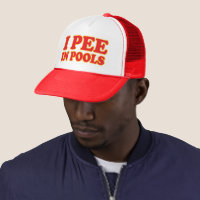 I pee in pools funny swimming summer vacation Trucker Hat, Adult Unisex, Size: One size, White and Red
