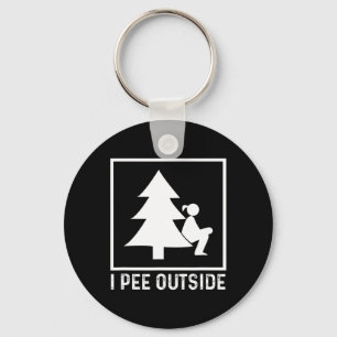 I Pee Outside Girl Sign Funny Camping Hiking Outdo Keychain