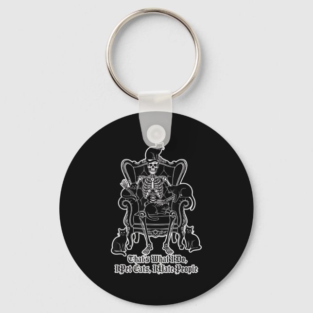 I Pet Cats I Hate People Skeleton Cat Lover Hallow Keychain (Front)