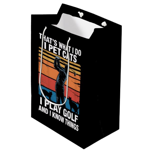 I Pet Cats Play Golf & Know Things Golfer Cat Love Medium Gift Bag (Front Angled)