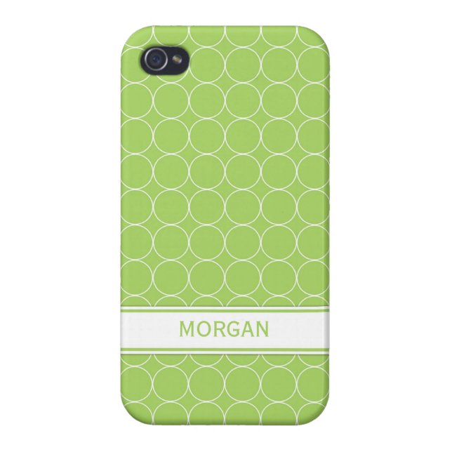 i Phone 4 Custom Name Lime White Circles Pattern iPhone Case (Back)