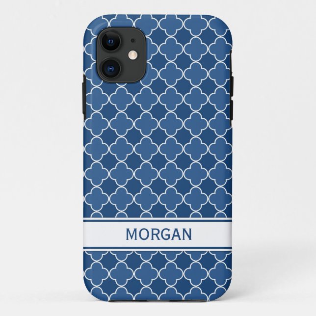 i Phone 5 Custom Name Blue Quatrefoil Pattern Case-Mate iPhone Case (Back)
