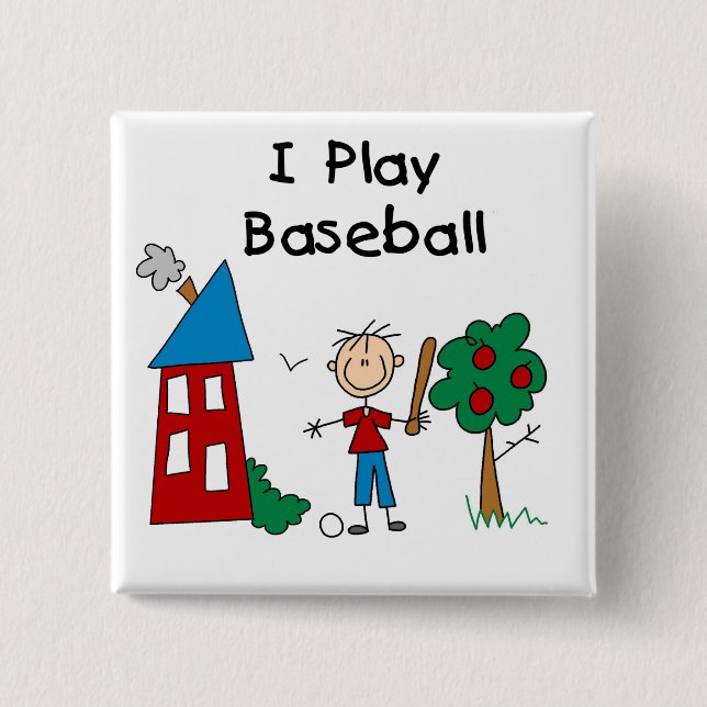 I Play Baseball 2 Inch Square Button (Front)