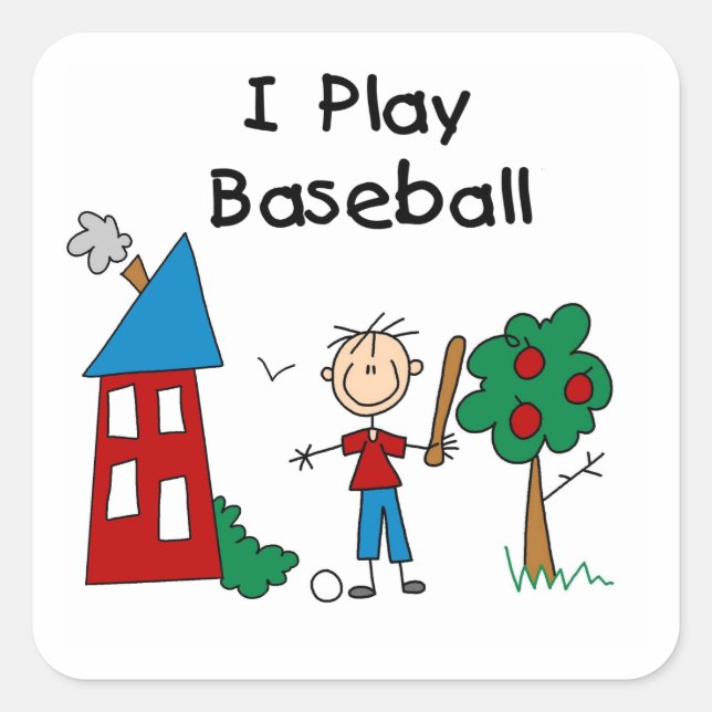 I Play Baseball Square Sticker (Front)
