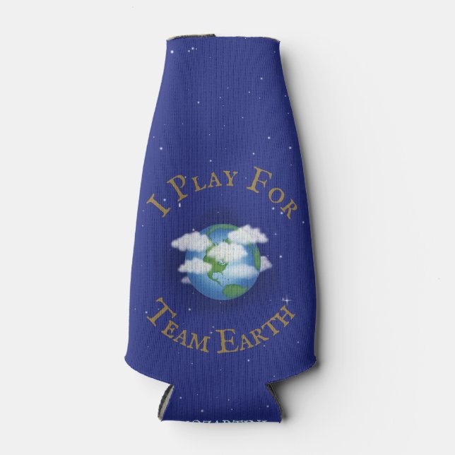 "I Play For Team Earth" Custom Global Awareness Bottle Cooler (Front)