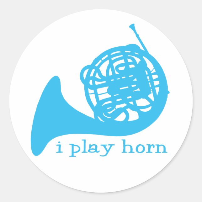 I Play Horn - Blue Classic Round Sticker (Front)