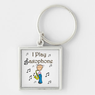 I Play Saxophone Stick Figure T-shirts and Gifts Keychain