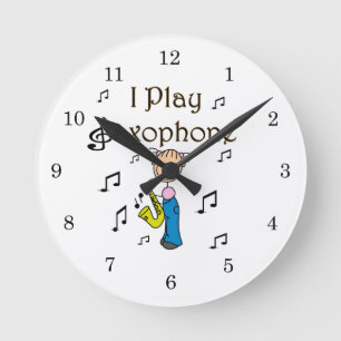 I Play Saxophone Stick Figure T-shirts and Gifts Round Clock